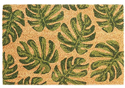 Nicola Spring Coir Door Mat - 60 x 40cm - Monstera - Pack of 1 - Decorative Indoor Front Door Floor Mat Entry Dirt Trapper Rug Outdoor Boot Scraper Non Slip Backing Doormat