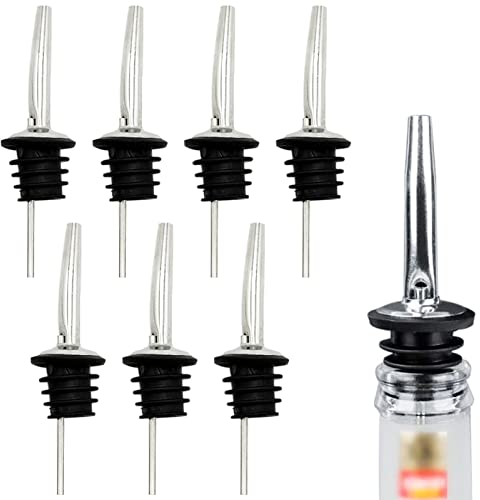 7 Pieces Bottle Speed Pourers, Stainless Steel Liquor Pourers Bottle Dispenser for Wine Spirits Alcohol Olive Oil Syrup Bottles with Rubber Stopper