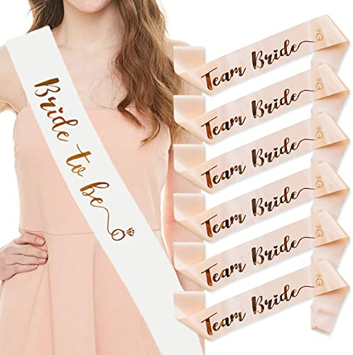 JVAENOUSN 7 Stück JGA Team Bride Schärpe Set mit Bride to be Schärpe für Junggesellinnenabschied Accessoires Frauen Dekoration（Weiß+Pink）