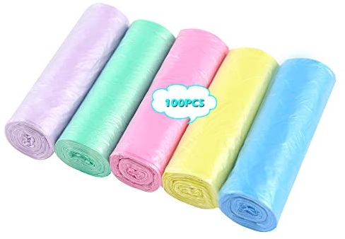 newlng Bin Bags Small Bin Liners with Green Yellow Blue Purple Red 1.7Gallon/8L Trash Bag for Office Kitchen Living Room Bedroom Household Bathroom 100pcs/5Rolls