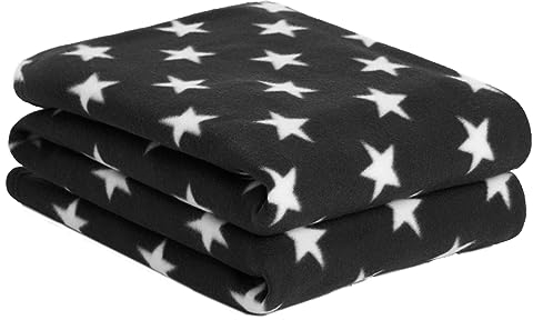 DREAMSCENE Wohn- & Kuscheldecken, Flanell Fleece Überwurf, Sterne, warm, weich, Plüsch, für Baby, Kinder, Sofa, Schwarze Couch Decke 120 x 150 cm