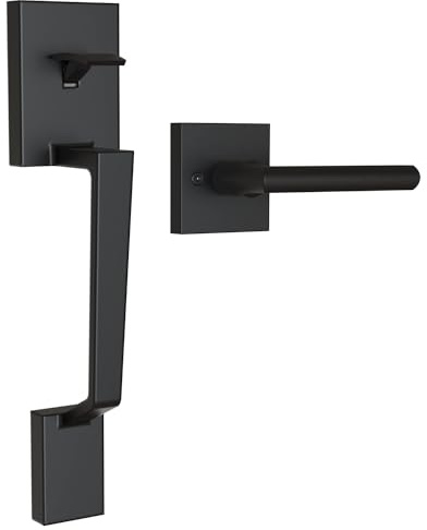 Ohuhu Front Door Handle, Heavy Duty Upgraded Front Door Lock Set Exterior Entry Matte Black Door Handles Single Cylinder Reversible Lever Zinc Alloy Use with Mechanical Electronic Smart Deadbolt Lock