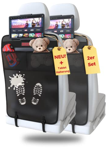 PROTEX© Rückenlehnenschutz Organizer [Testsieger 2025] 100 Tage risikofrei testen - Auto Rücksitz Organizer mit 12 Zoll Tablet Fach [2er Tablethalter]