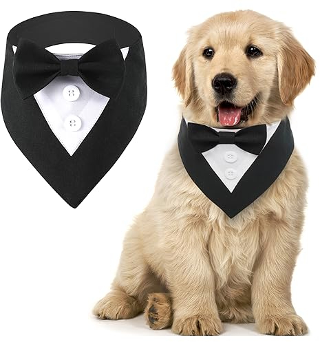 MHaustlie Hunde Smoking Bandana,Kopftücher für Hunde,Haustier Dreieck Schal,Formale Hochzeit Party Hundehalstuch,Verstellbar Krawatte Haustier Anzug Fliege Bandana für Hochzeit Geburtstag(S,Schwarz)