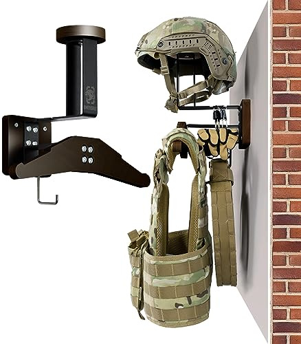 OneTigris Tactical Gear Wall Mount, Motorcycle Helmet Holder Wall Mount Stand, Plate Carrier Rack Jacket Hanger Display Organizer for Police Football Cycling Suit