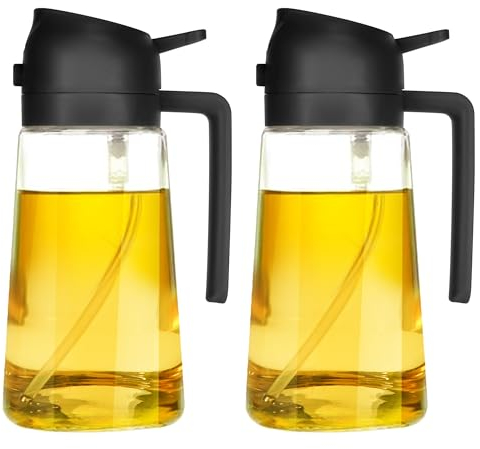 TrendPlain 16oz Ölsprüher für Speiseöl – 470ml Olivenöl Flasche – 2-in-1 Ölspender und Ölsprüher – Küchen Gadgets für Kochen, Salat und Grill 2 Stück Schwarz