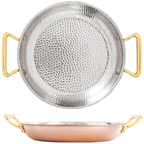 10 Misure Padella Per Paella Spagnola Con Doppio Manico Rivettato 10 Misure Martellato A Mano Pentola Per Paella Ai Frutti Di Mare Pentole Per Case, Ristorante O Campeggio Skillet, 36cm,Rose Gold