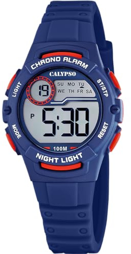 Calypso Kinderuhr Digital - Kautschuk Blau - Wasserdicht 10 ATM - Datum & Kalender Chronograph Doppelte Zeitzone Licht Alarm 12/24h - Junior Collection - K5852/5
