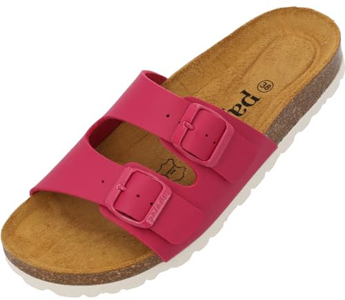 Palado Pantoletten Damen Milos Matt – bequeme Sandalen Made in Spain - Hausschuhe mit dämpfendem Kork-Fußbett - modische Sommerschuhe Pink UK7 - EU40