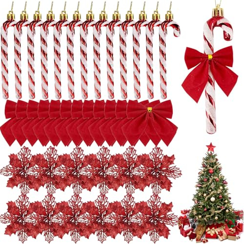 (30 delar)12 konstgjorda blommor jul konstgjorda blommor för julgranar 12 rosetter julgranbågar 6 pinnar socker jul dekorationer ornament nyårs hängande dekorationer