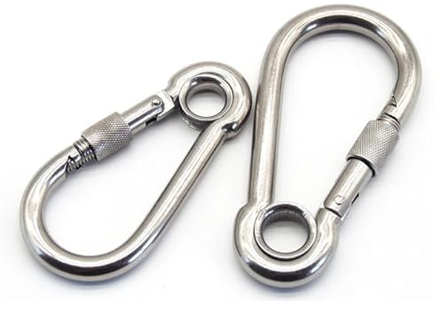 NJIEzhao Mousqueton à vis en Acier Inoxydable 304, équipement d'escalade, maillons Rapides, Mousqueton de sécurité, Anneau de Connexion de chaîne, Boucle de chaîne Mousquetons(M6,2PCS)