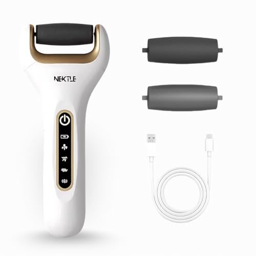 Nektle Electric Foot File Callus Remover, Pedicure Tool Foot Scraper with LED Light, Dual Coarse and Fine Rollers, Pad Feet Care Kit White