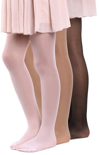 MANA MANA Leotardos para niña – Elegantes medias finas para la escuela y el día a día, zapatillas de ballet y ropa de ballet, cómodas y respetuosas con la piel, calidad italiana, tres pak, Nero-bianco