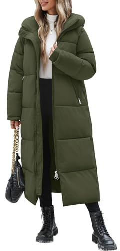 Vancavoo Manteau Femme Hiver Doudoune Longue Manteaux à Capuche Matelassée Épaisse Veste Chaude Parka Blouson Outercoat avec Zippé,Vert militaire,XL
