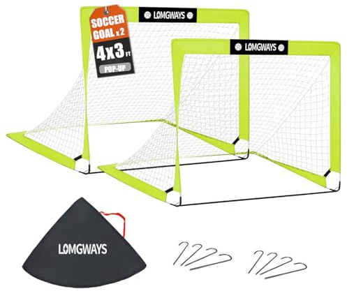 2 Pack 4x3 ft Portable Pop-Up Kids Soccer Goals with Carry Bag for Backyard
