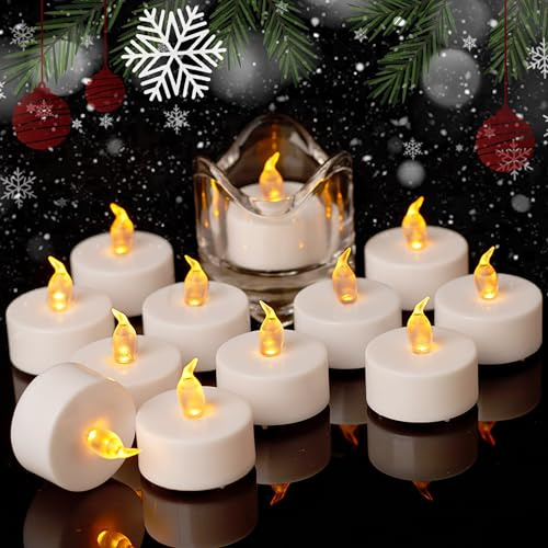 Auralome Velas de Té LED - Vela Efecto Llama 12 Piezas Eléctricas Pilas Pequeñas Falsas Artificiales con Parpadeante Luz Amarillas Decoración para Bodas Fiestas Navidad Pascua Hogar