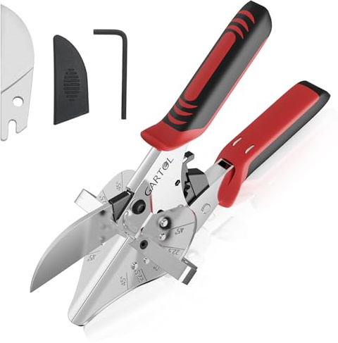 GARTOL Ratchet Miter Shears 22.5°–135° Adjustable; Precision Angle Cutter with Spare SK5 Blade for Quarter Round, Shoe Molding, PVC, MDF & Soft Wood; Labor-Saving Trim Tool with Safety Lock