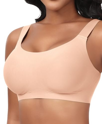 Ganado Seamless Wireless Bras for Women Comfort Soft Push Up Bra Non Wired Support Bra for Sagging Large Breasts Ladies Padded Bras T Shirt Bralettes with Extra Extender (Nude,M)