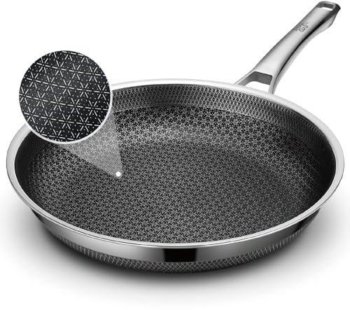 SNOWCLAD Frying Pan, 10 Inch Hybrid Non Stick Stainless Steel Skillets, Dishwasher Induction Oven Broiler Safe, Non Toxic Chef's Pan, PFOA Free Cookware