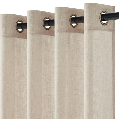 Topfinel Cortinas Salon de Lino Translúcido con Ojales 225x140cm (HxL) 2PCS, Cortinas Dormitorio Modernas para Puertas de Balcón Cocina, Cortina para Comedor Habitacion Beige, Curtains for Living Room