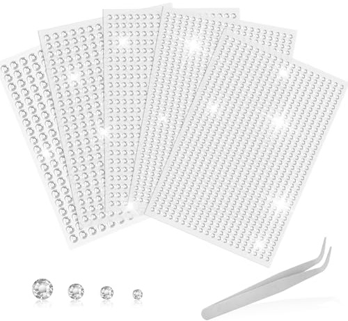 Wosyoodo 2542 Pcs Strass Autocollant, 5 Feuilles Strass Autocollant Visage, Strass Adhesif Rond, Strass Visage Festival avec pincettes, pour DIY Artisanat Nail Body Maquillage Décoration (3/4/5/6mm）