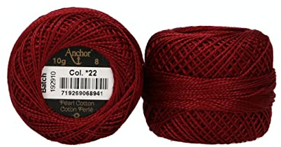 Anchor Broderigarn, 100 % bomull, mörkröd, tjocklek 8, 82 m, 16
