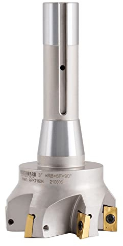 Accusize Industrial Tools 3 inch Cutting Diameter x 6-1/4'' Oal 90 Degree R8 Shank Indexable End Mill with 6 Apkt1604 Carbide Inserts, 0028-6908