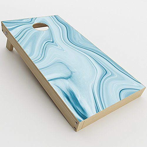 Skin Decal Vinyl Wrap for Cornhole Game Board Bag Toss (2xpcs.) Skins Stickers Cover/Baby Blue Ice Swirl Marble
