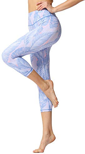FLYILY Capris sportleggings för kvinnor, löpartights, hög midja, bandage, stretch, fitness, yogabyxor, Pinkleaf, M