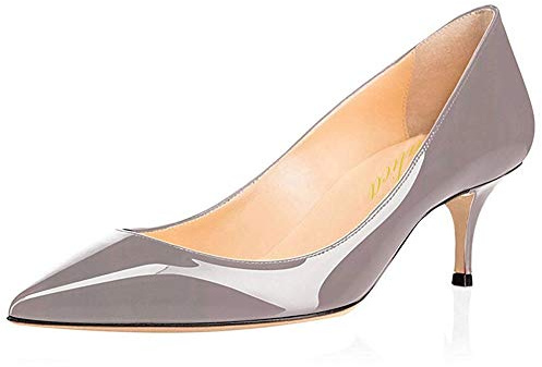 Scarpe décolleté da donna in pizzo laccato, eleganti e comodi., Grigio (grigio.), 35 EU