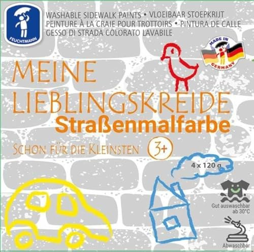 Feuchtmann 657.5005 – Mes craies préférées, 4 boîtes de 120 g chacune, Peinture Liquide de Rue, idéale pour la Maternelle, la crèche, l'école et la Maison pour Jouer de manière créative
