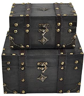 Vintage Treasure Lock Storage Box – Handmade Wooden Decorative Chest, Perfect Keepsake Box for Home Décor, Jewelry, Trinkets and Gift Storage (301-Combo2)