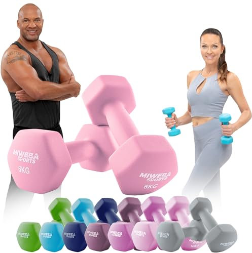 Miweba Sports Neopren Hantelset NKH100 | 𝐏𝐫𝐨𝐟𝐢 Hantel - Hexagon Hanteln Set - Kurzhanteln - Kurzhantel Set - Gymnastikhanteln - Hantel Set - Dumbbell - 0,5-10 Kg (2X 6.0 kg, Rosa)