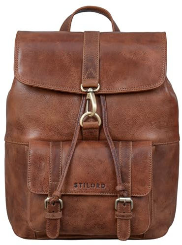 STILORD 'Kacey' Daypack Damen Leder Vintage Lederrucksack für 13.3 Zoll Laptops DIN A4 Kleiner Unirucksack Cityrucksack Elegant Damenrucksack Echtleder, Farbe:napoli - braun