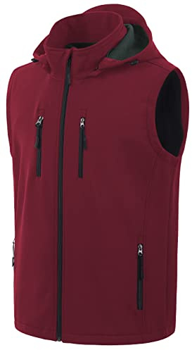 CREATMO US Men's Burgundy XX-Large Full-Zip Windbreaker Vest Fleece Lined Softshell Vest Windproof Sleeveless Jacket