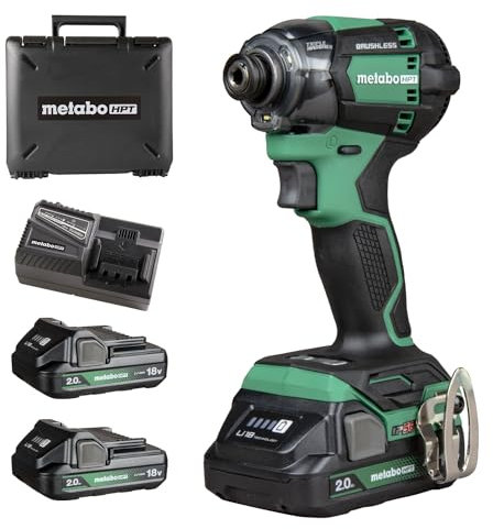 Metabo HPT 18V MultiVolt™ Cordless Triple Hammer Bolt Impact Driver Set, Power Impact Driver Kit with Case, 2 Lithium-Ion Batteries and Charger, 1/4-Inch Chuck, Compact Lightweight Power Tool, WH18DC