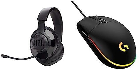 JBL Quantum 350 Over-Ear Gaming Headset – Wireless 2.4 GHz und USB-C-Anschluss – Schwarz & Logitech G203 Gaming-Maus mit anpassbarer LIGHTSYNC RGB-Beleuchtung
