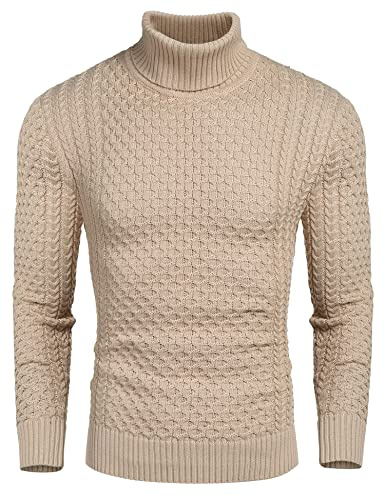 COOFANDY Jumpers for Mens Turtle Neck Jumper Roll Neck Apricot M