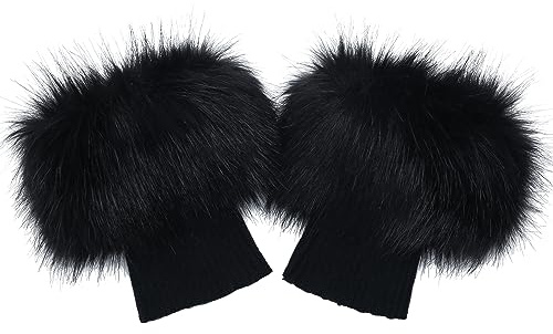 sy soul young Women Faux Fur Leg Warmers Short Furry Fuzzy Boot Cuffs Toppers Girls Winter Knitted foot cuff (Black)