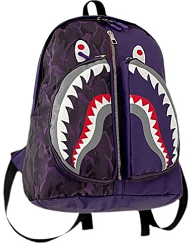 Shark Ryggsäckar - Camo med Slitstarka, Vattentäta, Justerbara Axelremmar, Graffiti med Stor Kapacitet, Lättviktsbokväska för Fritidsväska (Lila)