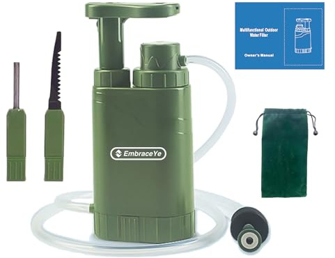 【Outdoor Water Filter Multipurpose for Survival】- Portable Hiking Water Filtration System - Water Purifier for Hiking, Travel, and Emergency - Hand Pump Water Filter