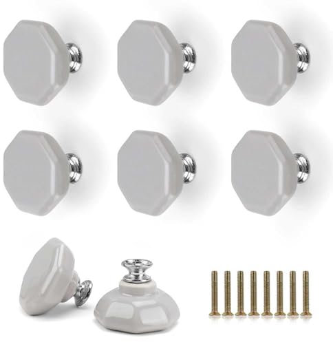 HJIAMA 8 Pièces Bouton de Meuble Porcelaine, Conception Hexagonale Boutons de Portes pour Placards avec Vis, Facile Saisir Poignée Meuble, pour Tiroirs, Armoire, Portes
