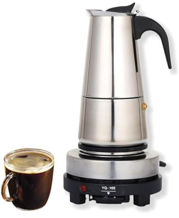 Taozhiyy Espressokocher Edelstahl, Elektrisch Kaffeekocher, Mokkakanne für 4 Tassen 200ml mit Induktionsherd, Espressokanne, Haushalt Espresso Maker, Spülmaschinengeeignet