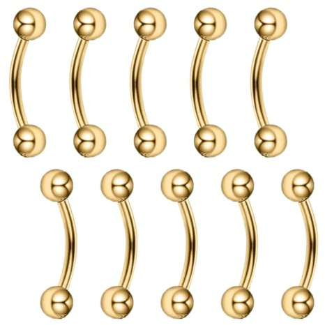 Besyvvin 10pz bilanciere curvo 10mm piercing sopracciglio labbro setto torre 1.2mm acciaio chirurgico piercing al sopracciglio Oro