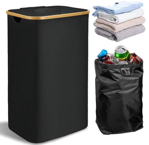 93L Bidoni Differenziata da Interno, Pattumiera Differenziata con Coperchio, Secchi Spazzatura Differenziata con 2 Borse, Contenitori Raccolta Differenziata per Vetro, Carta e Plastica(Nero)