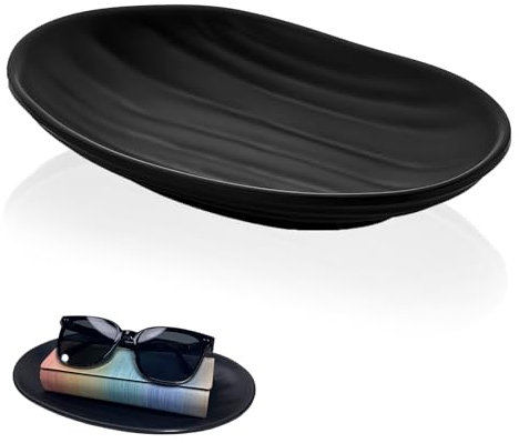 Flivra Plateau à Bijoux Bol à Clé Noire, Plateau en Résine Ovale Bol à Clé Utilisé, Anneau Ovale Noir Plateau Coupelle Decorative, Plateau à Bijoux et Vide-Poche en Résine Noire