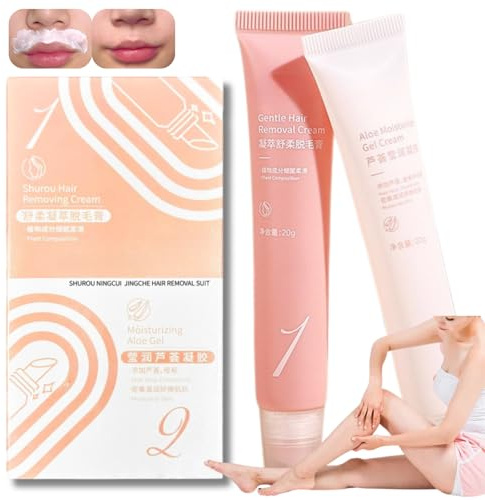 2PCS Moisturizing Facial Hair Removal Kit,Gentle and Soothing Upper Lip Hair Removal Cream for Women & Men,Depilatory Cream for Sensitive Skin Upper Lip,Chin&Cheeks,Painless LotionRemover Fast Acting