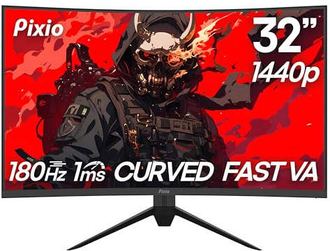 Pixio PXC328 81,3 cm (32 Zoll), 180 Hz, Bildwiederholrate, QHD, 1440p, Auflösung, 1500R, gebogenes, schnelles VA-Panel, 1ms GTG-Reaktionszeit, adaptive Synchronisierung, HDR, Curved Gaming Monitor