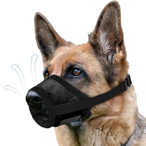 Ferizzia Bozal Perro, Transpirable Bozales para Perro, Bozal Ajustable para Perros Evitar Mordeduras, Masticar y Ladridos, para Perros Medianos Grandes, XL, Negro
