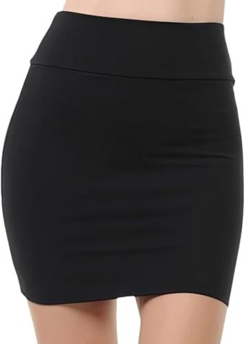 RuiChy Mini Jupe Bodycon Haute Taille pour Femmes Casual Jupe Crayon Courte Sexy Uni Élastiquée et Élastique, Parfaite pour Soirée Tenue de Club et Tenues de Nuit, Noir/XL